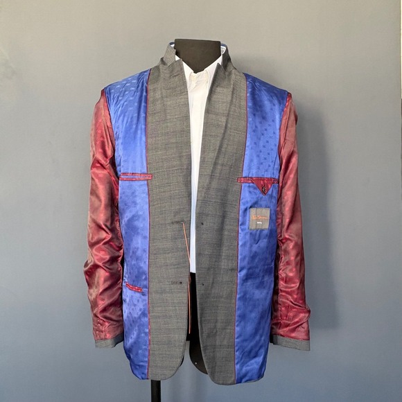 New Ben Sherman Bexley Windowpane Suit | 40R / 34W | Dark Gray Stretch Wool - Picture 9 of 16